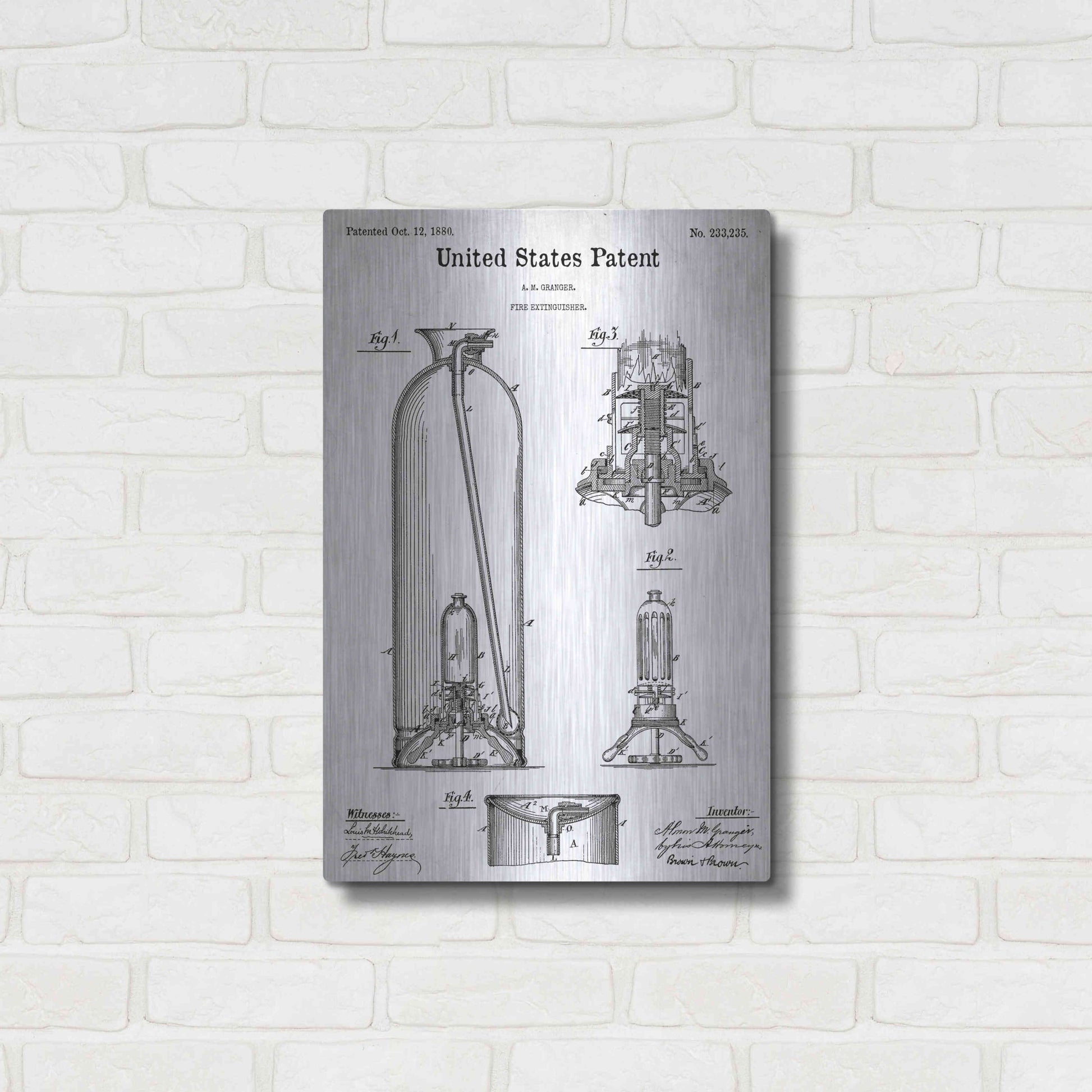 Luxe Metal Art 'Fire Extinguisher Blueprint Patent White' Acrylic Glass Wall Art,16x24