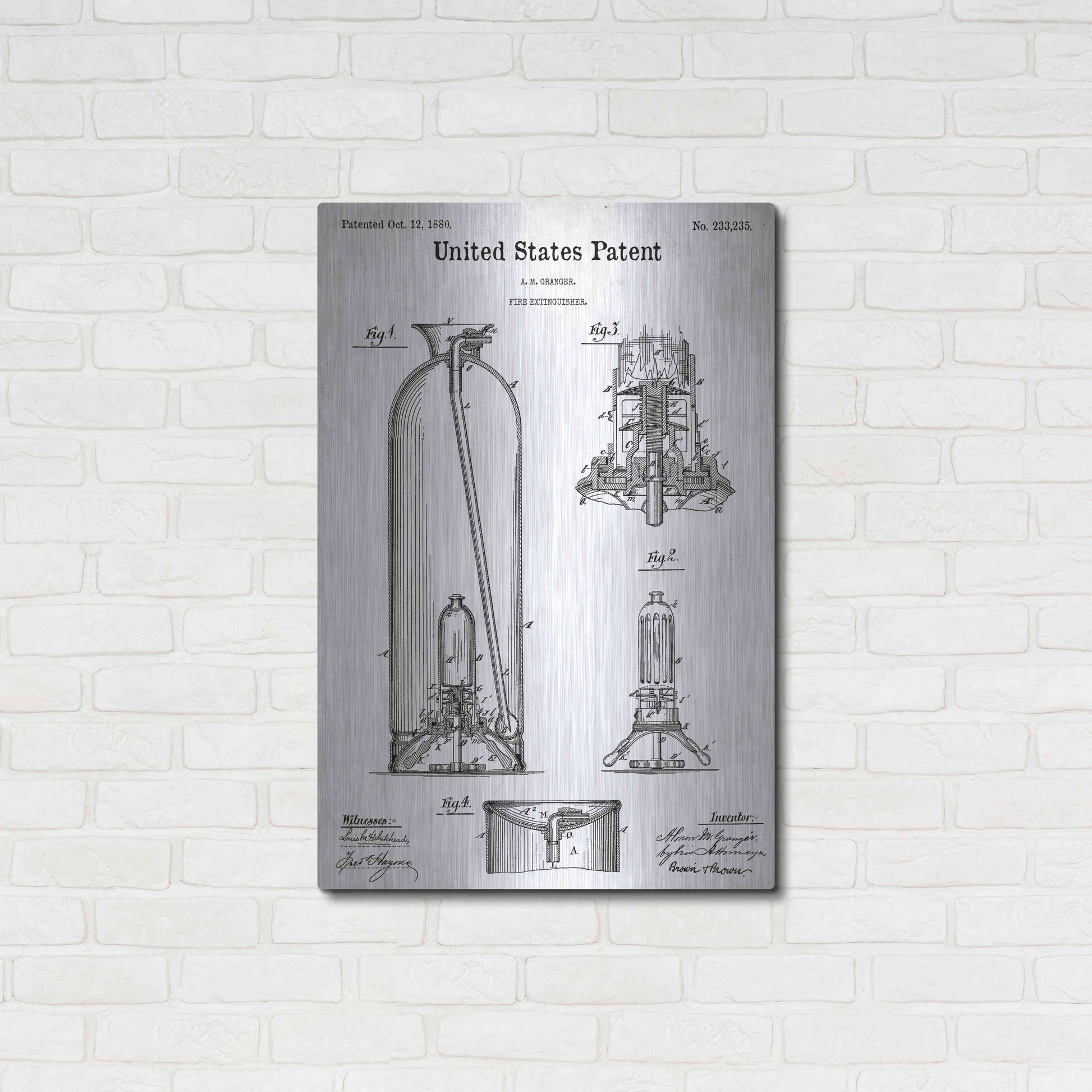 Luxe Metal Art 'Fire Extinguisher Blueprint Patent White' Acrylic Glass Wall Art,24x36