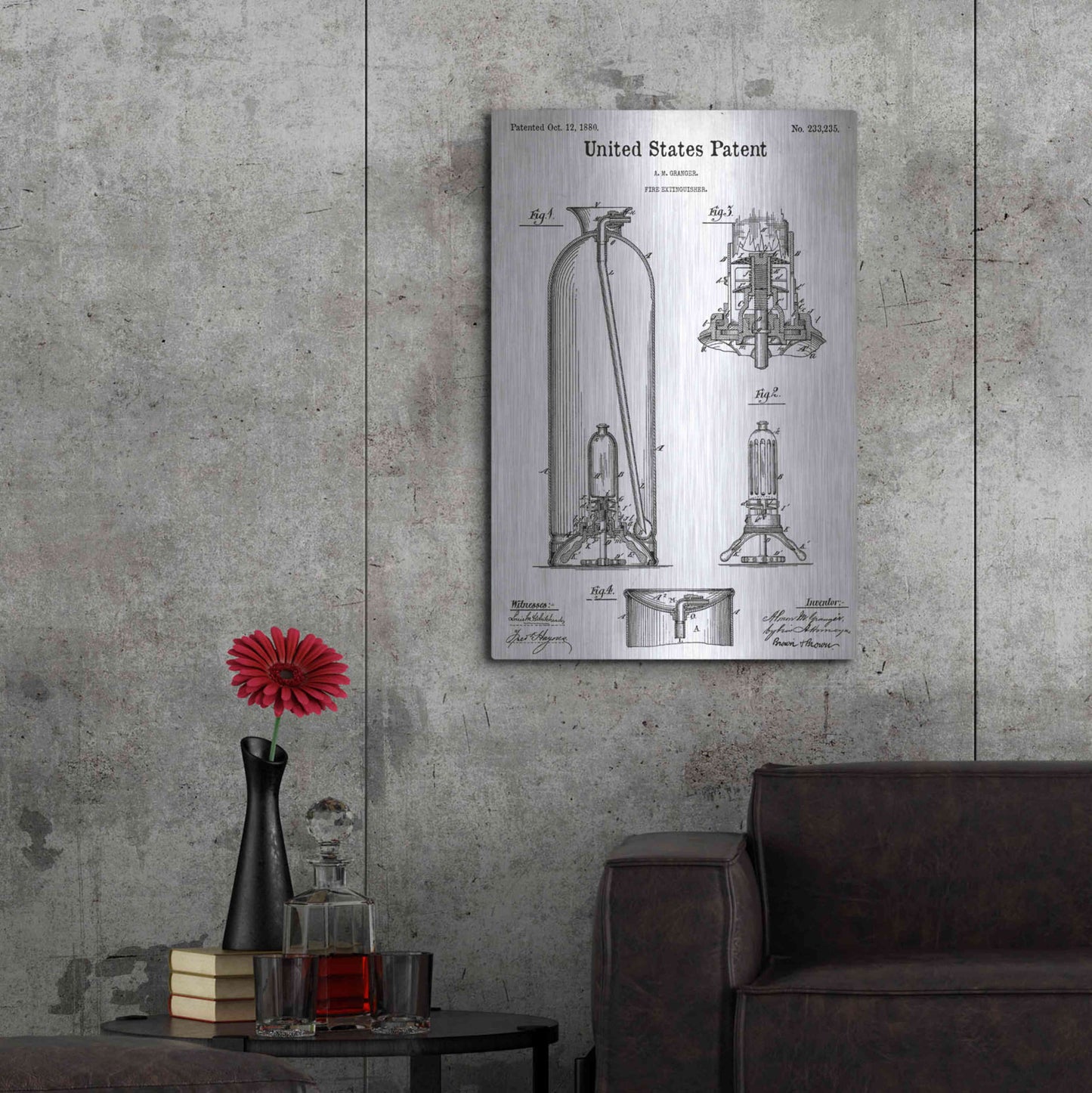 Luxe Metal Art 'Fire Extinguisher Blueprint Patent White' Acrylic Glass Wall Art,24x36