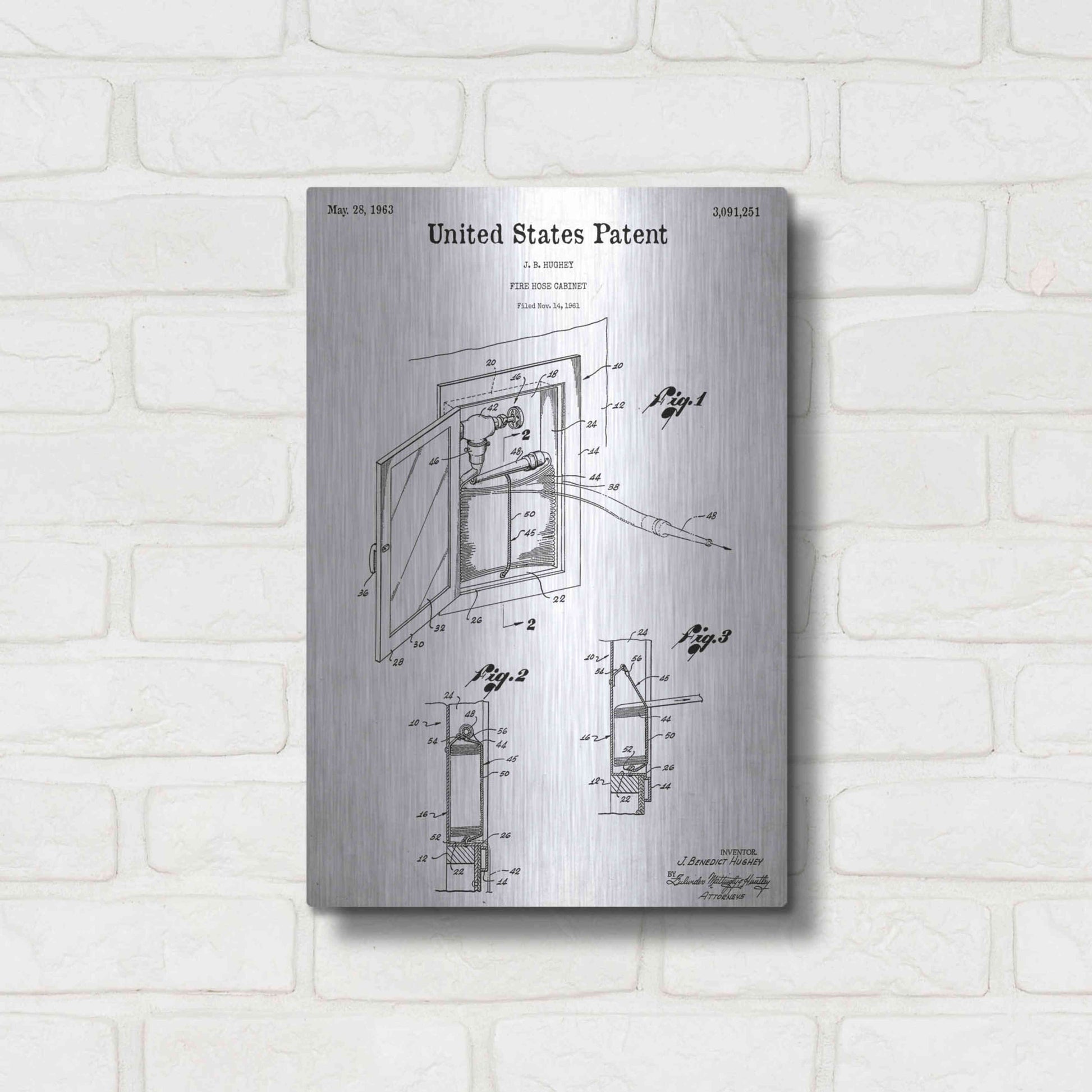 Luxe Metal Art 'Fire Hose Cabinet Blueprint Patent White' Acrylic Glass Wall Art,12x16