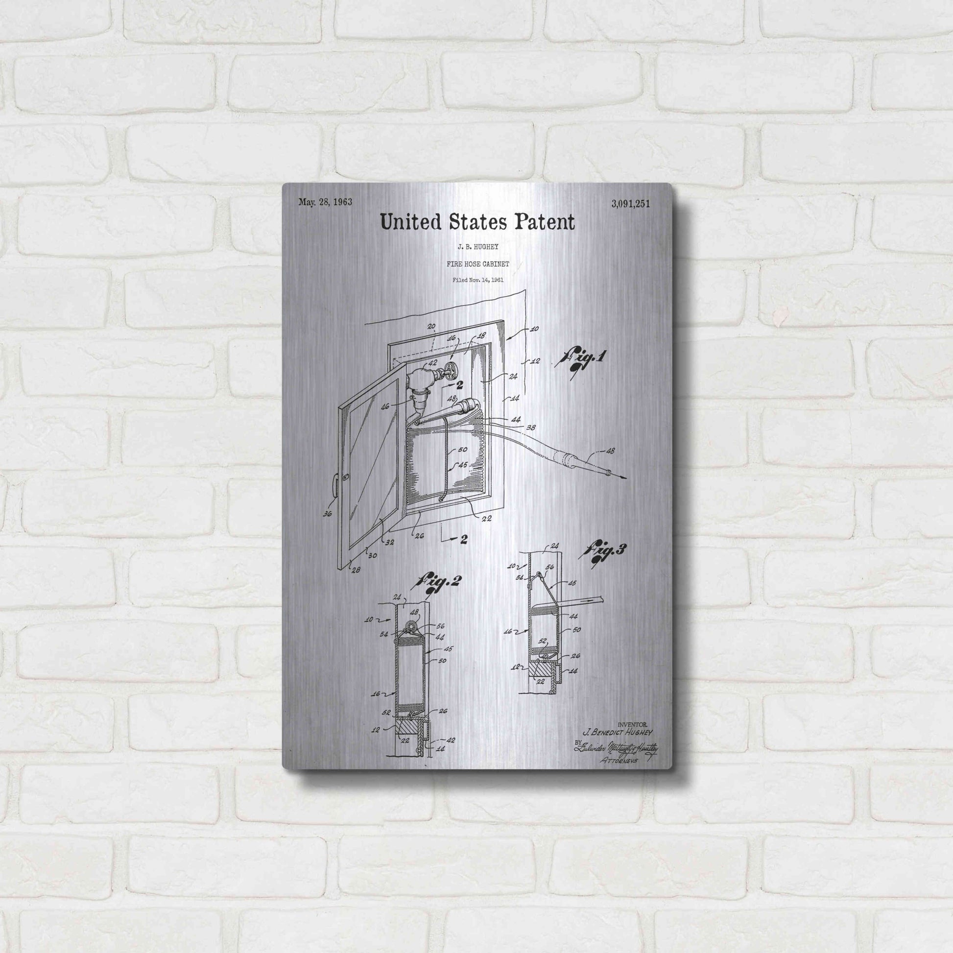 Luxe Metal Art 'Fire Hose Cabinet Blueprint Patent White' Acrylic Glass Wall Art,16x24