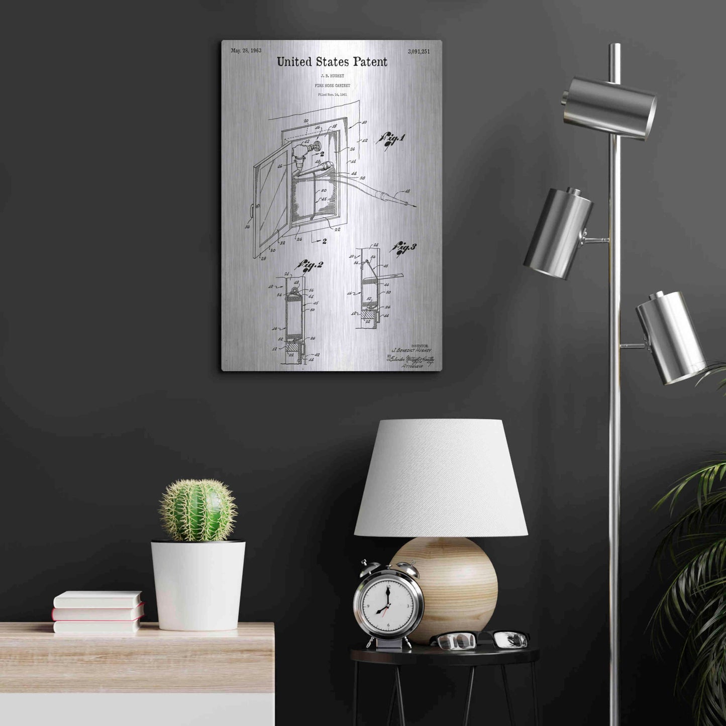 Luxe Metal Art 'Fire Hose Cabinet Blueprint Patent White' Acrylic Glass Wall Art,16x24