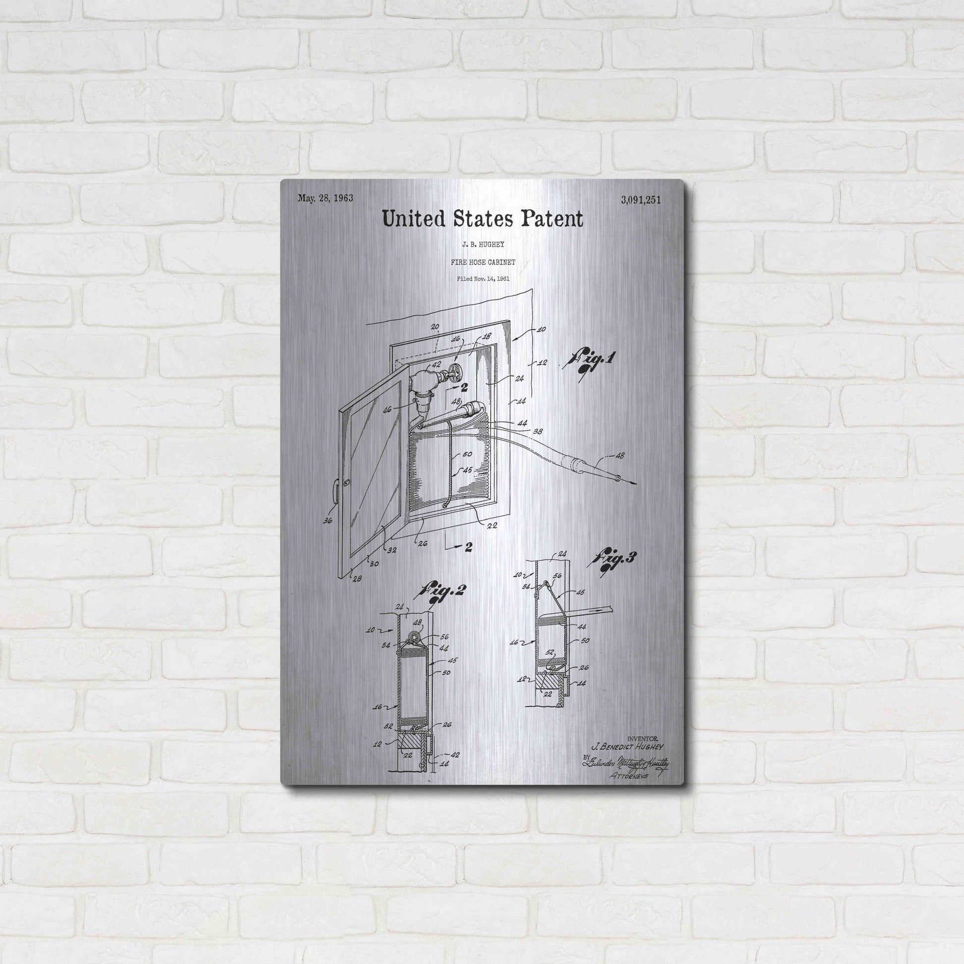 Luxe Metal Art 'Fire Hose Cabinet Blueprint Patent White' Acrylic Glass Wall Art,24x36