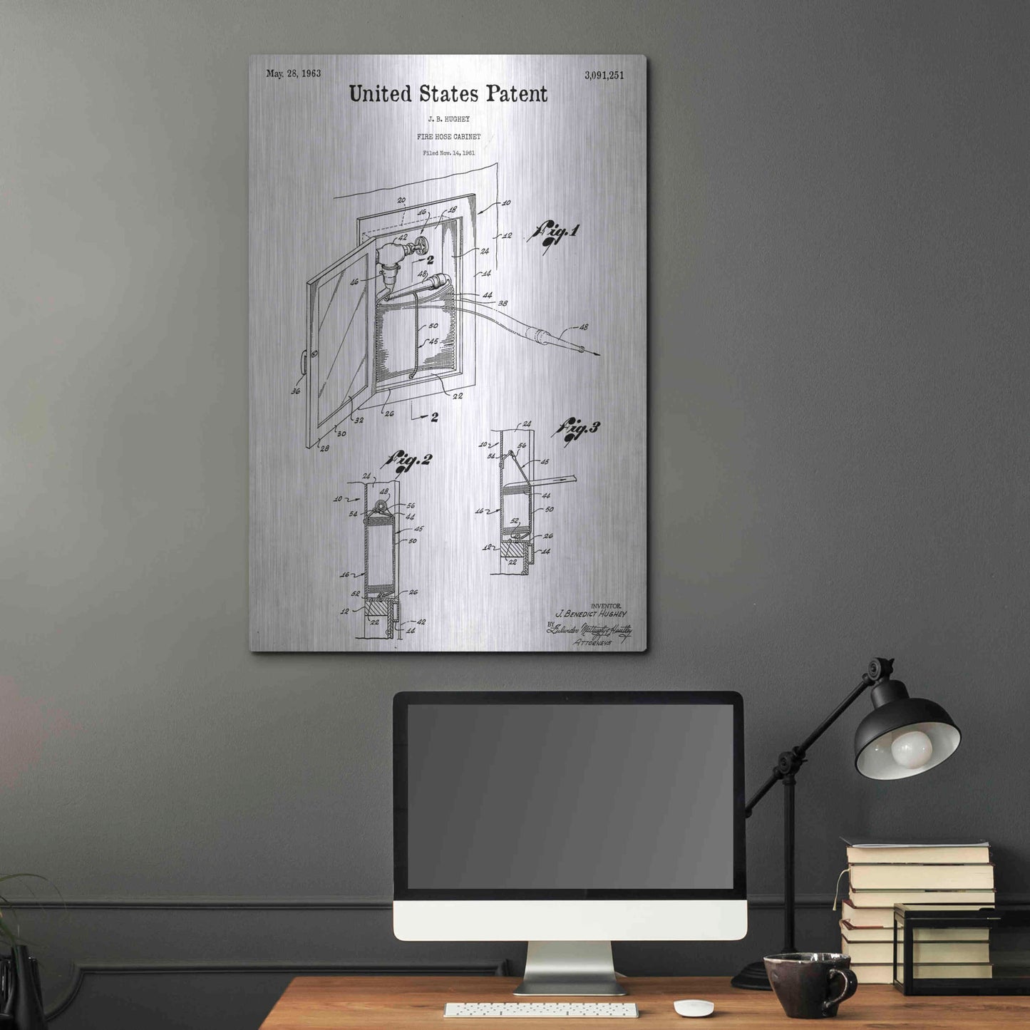 Luxe Metal Art 'Fire Hose Cabinet Blueprint Patent White' Acrylic Glass Wall Art,24x36