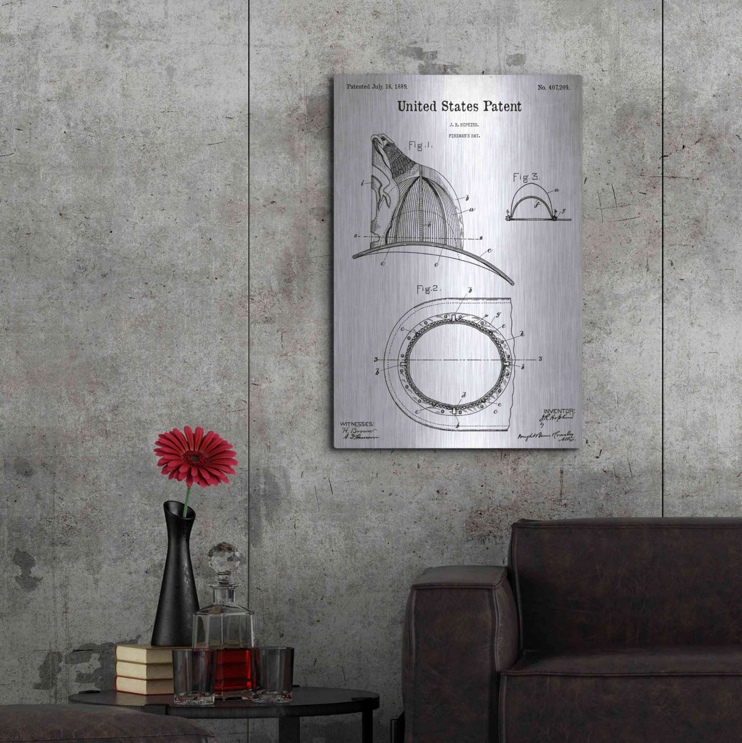 Luxe Metal Art 'Fireman's Hat Blueprint Patent White' Acrylic Glass Wall Art,24x36