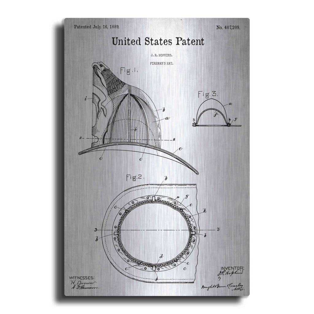 Luxe Metal Art 'Fireman's Hat Blueprint Patent White' Metal Wall Art