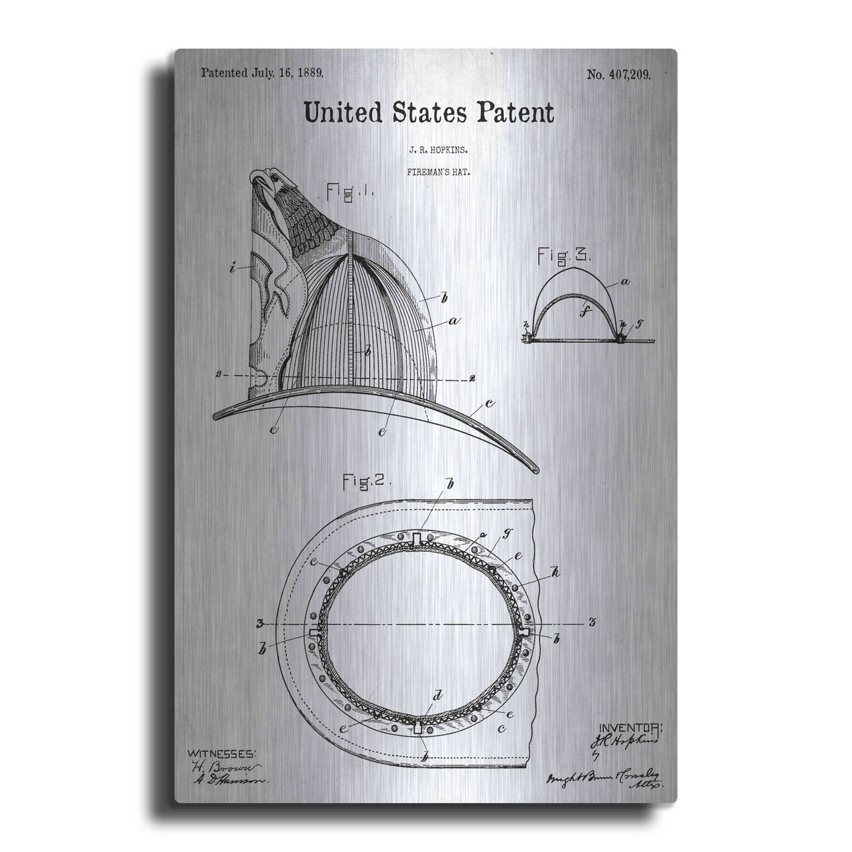 Luxe Metal Art 'Fireman's Hat Blueprint Patent White' Metal Wall Art