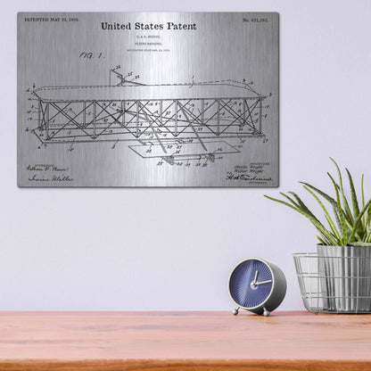 Luxe Metal Art 'Wright Bros. Flying Machine Blueprint Patent White' Acrylic Glass Wall Art,16x12