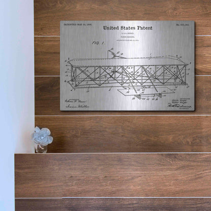 Luxe Metal Art 'Wright Bros. Flying Machine Blueprint Patent White' Acrylic Glass Wall Art,16x12