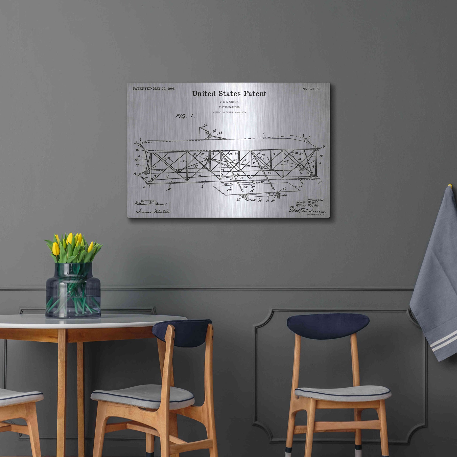 Luxe Metal Art 'Wright Bros. Flying Machine Blueprint Patent White' Acrylic Glass Wall Art,36x24