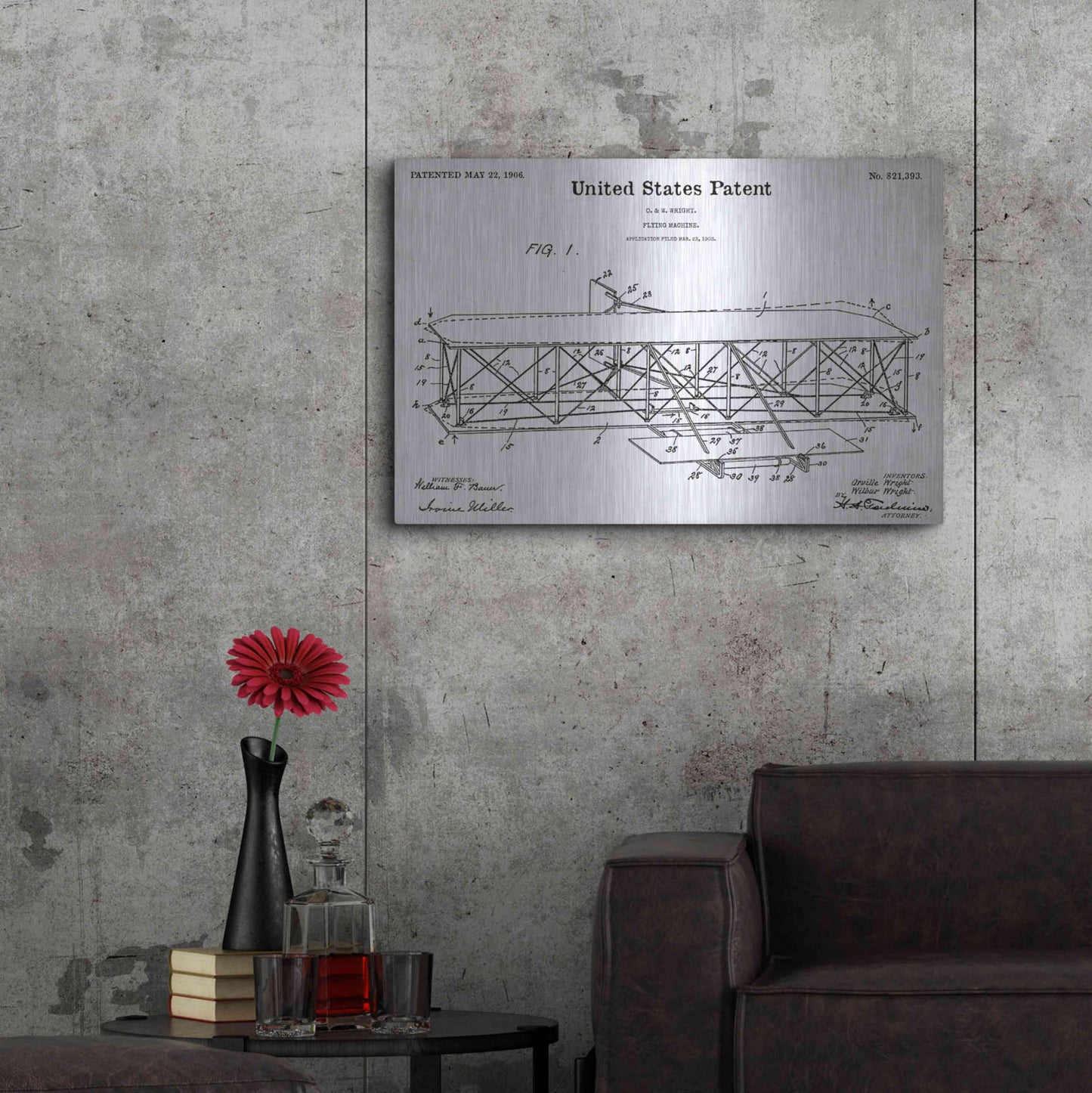 Luxe Metal Art 'Wright Bros. Flying Machine Blueprint Patent White' Acrylic Glass Wall Art,36x24