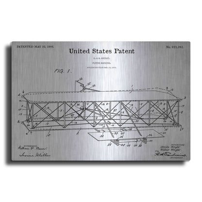 Luxe Metal Art 'Wright Bros. Flying Machine Blueprint Patent White' Acrylic Glass Wall Art