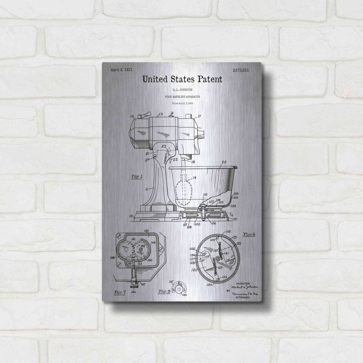 Luxe Metal Art 'Kitchen Mixer Blueprint Patent White' Acrylic Glass Wall Art,12x16