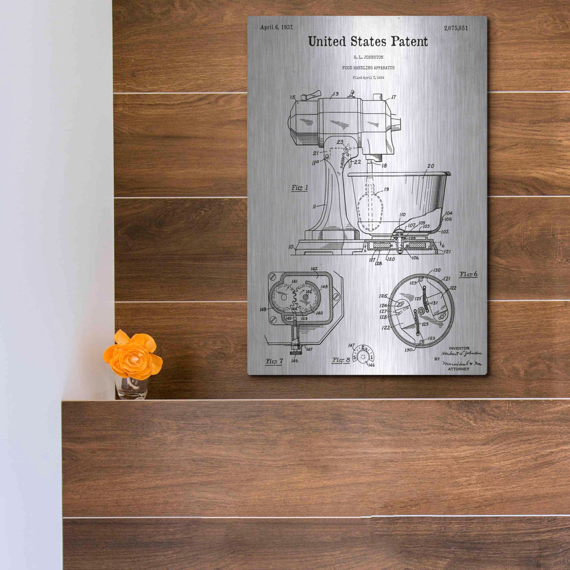 Luxe Metal Art 'Kitchen Mixer Blueprint Patent White' Acrylic Glass Wall Art,12x16