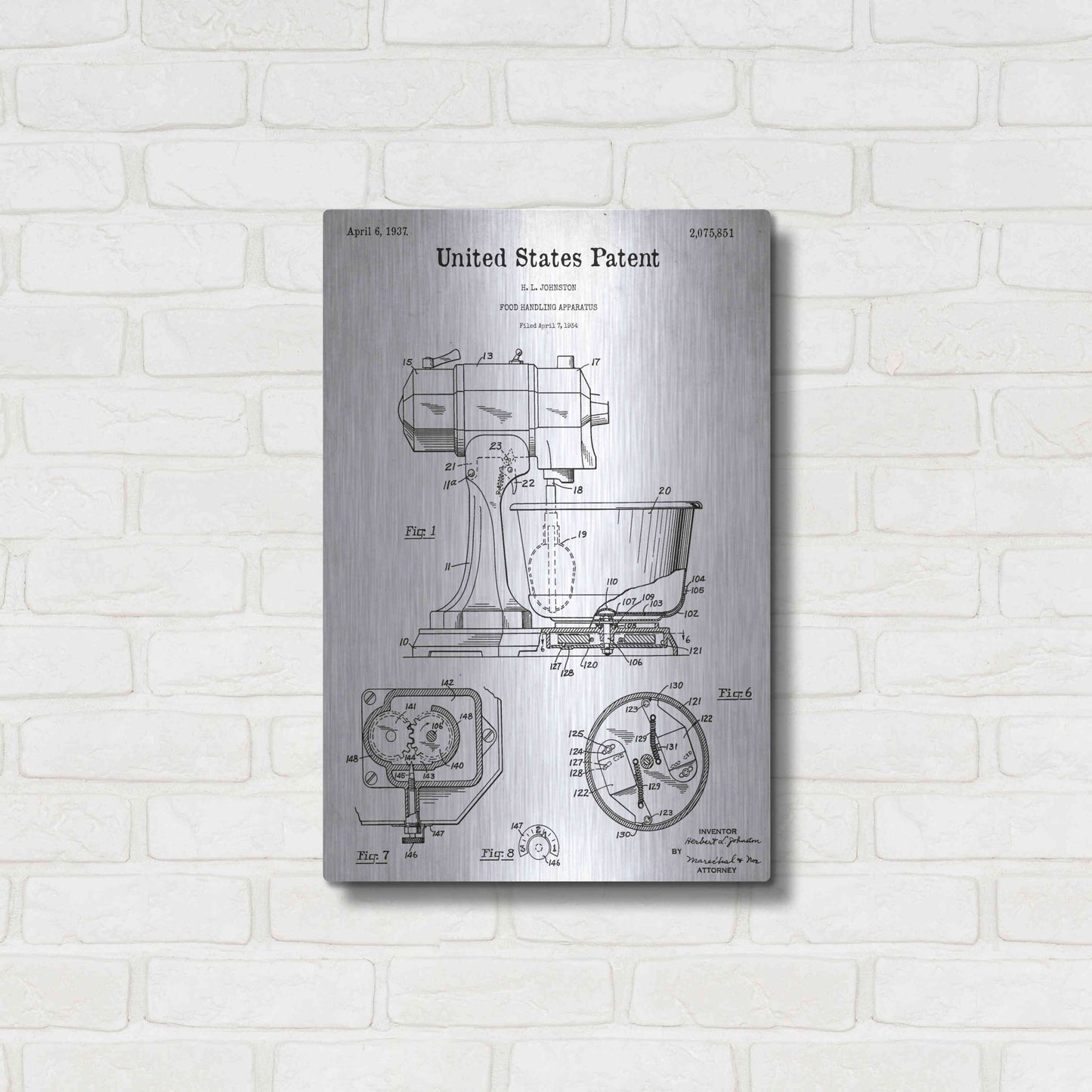 Luxe Metal Art 'Kitchen Mixer Blueprint Patent White' Acrylic Glass Wall Art,16x24