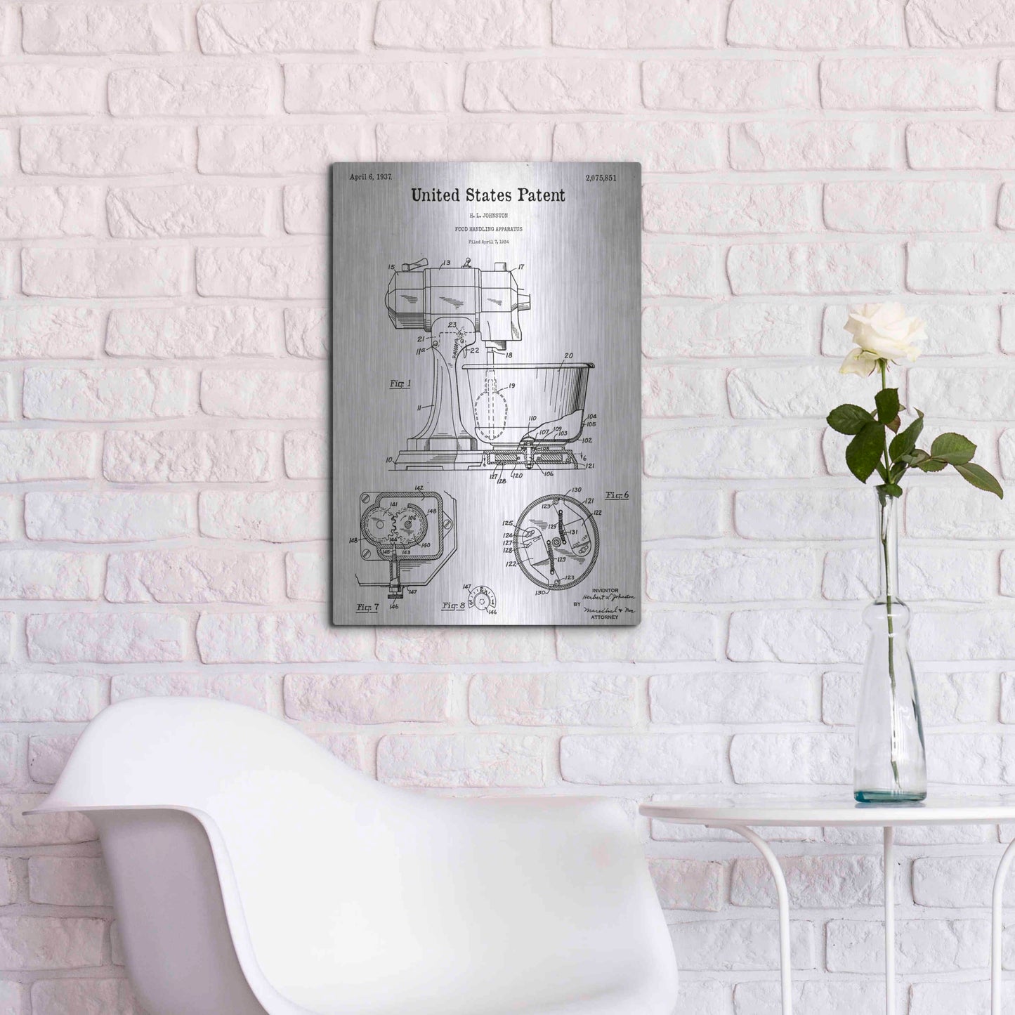 Luxe Metal Art 'Kitchen Mixer Blueprint Patent White' Acrylic Glass Wall Art,16x24