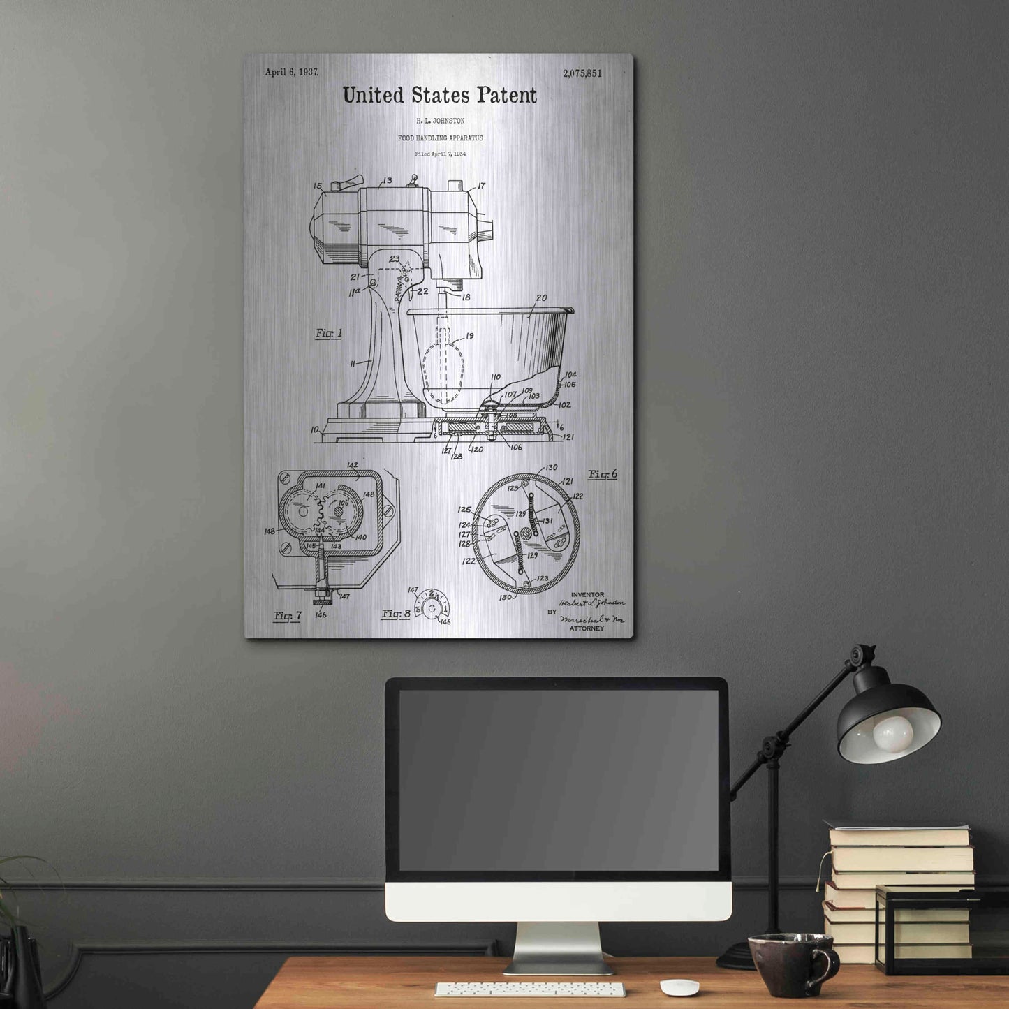 Luxe Metal Art 'Kitchen Mixer Blueprint Patent White' Acrylic Glass Wall Art,24x36