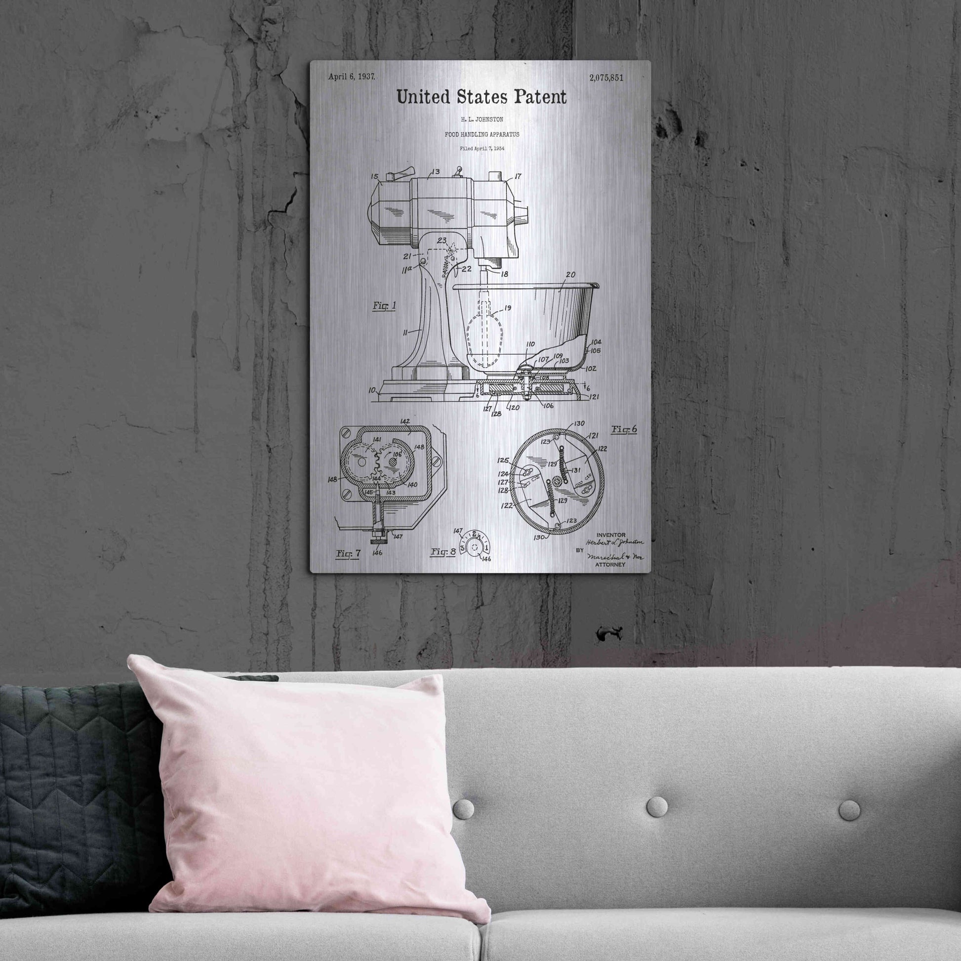 Luxe Metal Art 'Kitchen Mixer Blueprint Patent White' Acrylic Glass Wall Art,24x36