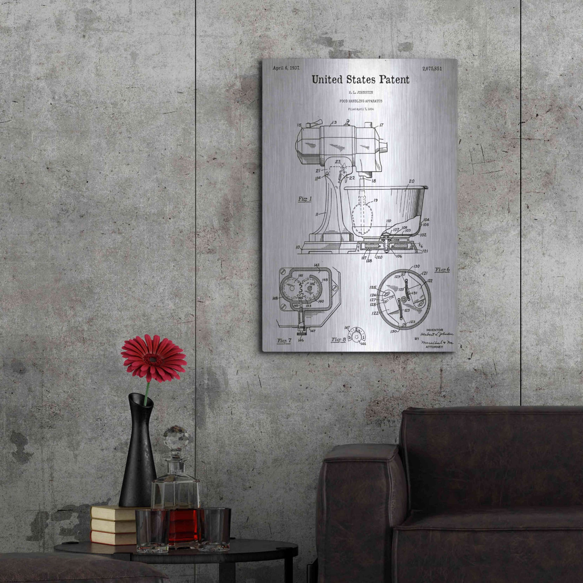 Luxe Metal Art 'Kitchen Mixer Blueprint Patent White' Acrylic Glass Wall Art,24x36