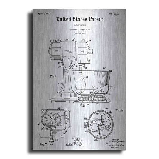 Luxe Metal Art 'Kitchen Mixer Blueprint Patent White' Acrylic Glass Wall Art