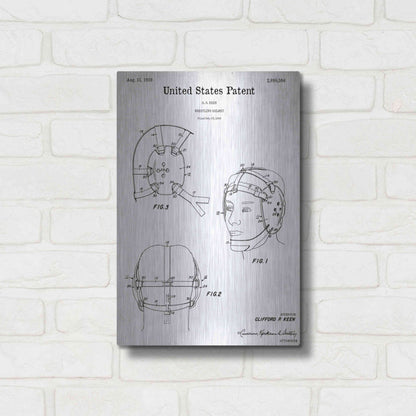 Luxe Metal Art 'Wrestling Headgear Blueprint Patent White' Acrylic Glass Wall Art,12x16