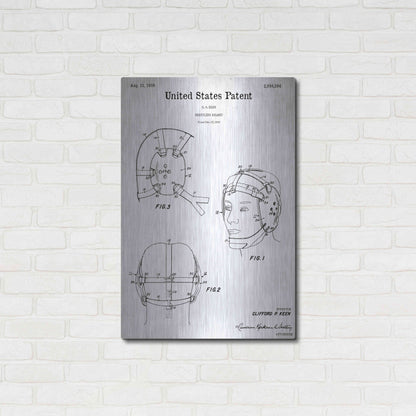 Luxe Metal Art 'Wrestling Headgear Blueprint Patent White' Acrylic Glass Wall Art,24x36