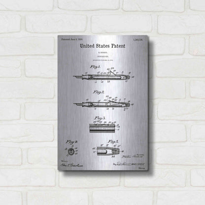 Luxe Metal Art 'Fountain Pen Blueprint Patent White' Acrylic Glass Wall Art,12x16