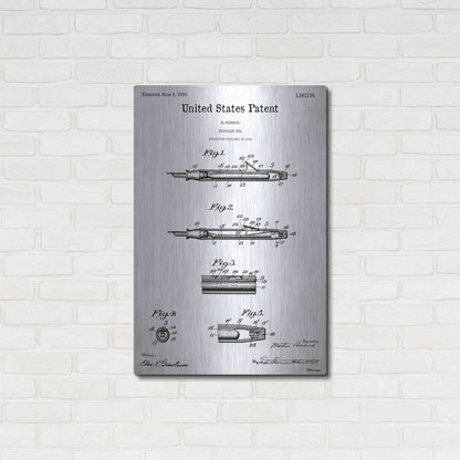 Luxe Metal Art 'Fountain Pen Blueprint Patent White' Acrylic Glass Wall Art,24x36