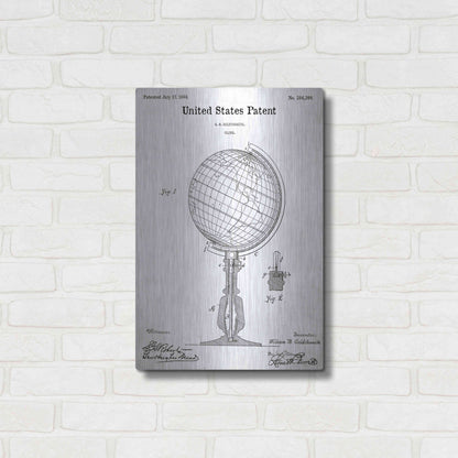 Luxe Metal Art 'globe Blueprint Patent White' Acrylic Glass Wall Art,16x24