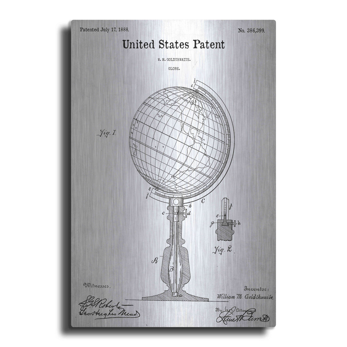 Luxe Metal Art 'globe Blueprint Patent White' Metal Wall Art