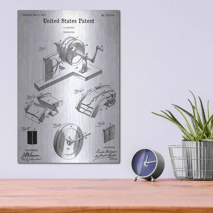 Luxe Metal Art 'Gramophone, 1887 Blueprint Patent White' Acrylic Glass Wall Art,12x16