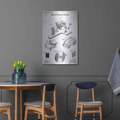 Luxe Metal Art 'Gramophone, 1887 Blueprint Patent White' Acrylic Glass Wall Art,24x36