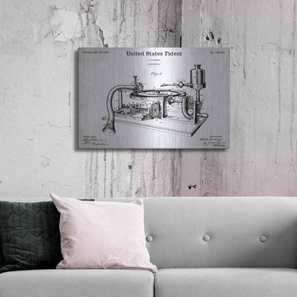 Luxe Metal Art 'Gramophone, 1895 Blueprint Patent White' Acrylic Glass Wall Art,36x24