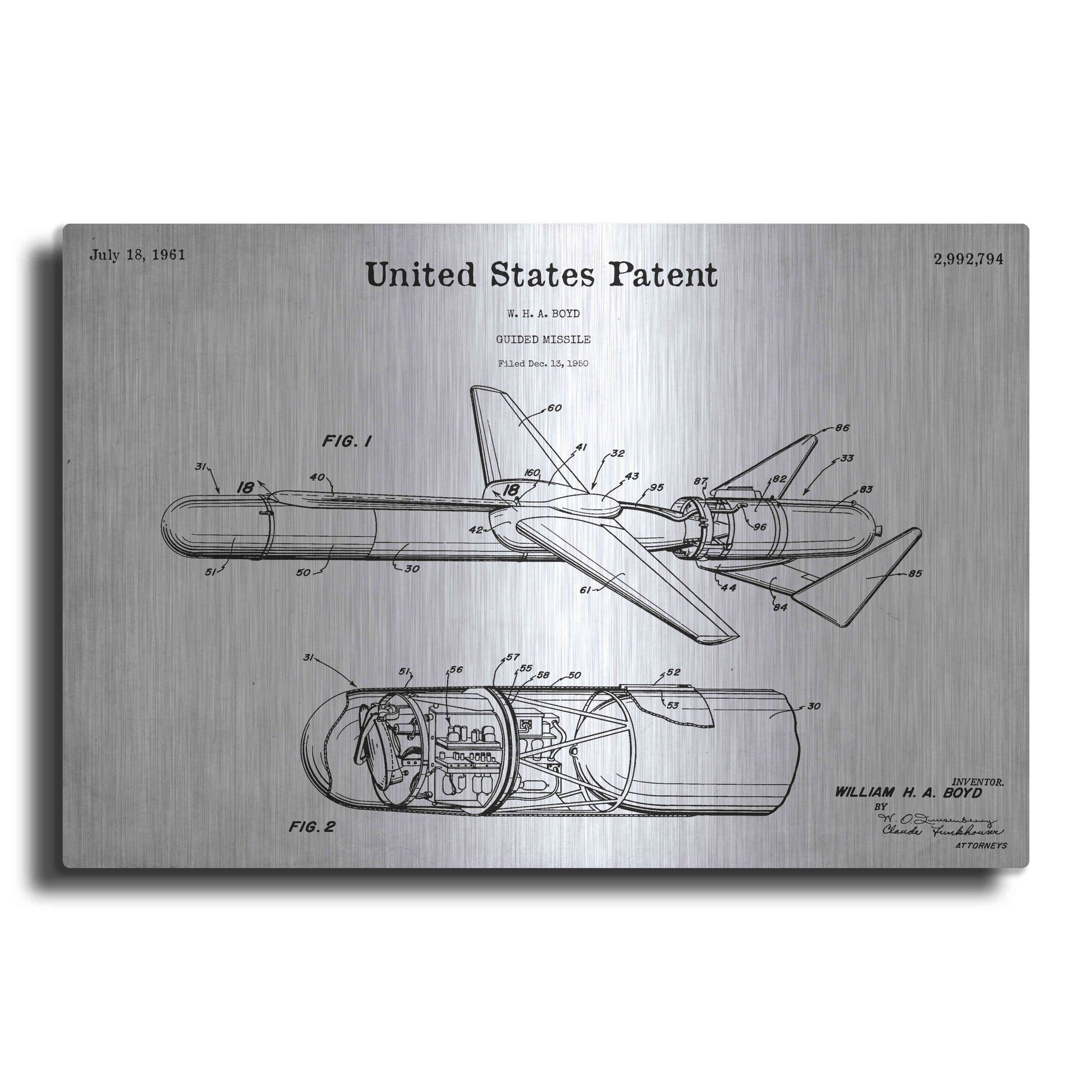 Luxe Metal Art 'Cold War Era Blueprint Patent White' Acrylic Glass Wall Art