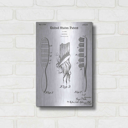 Luxe Metal Art 'Hair Brush Blueprint Patent White' Acrylic Glass Wall Art,12x16