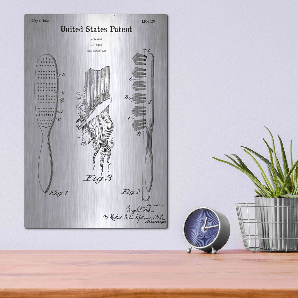 Luxe Metal Art 'Hair Brush Blueprint Patent White' Metal Wall Art,12x16