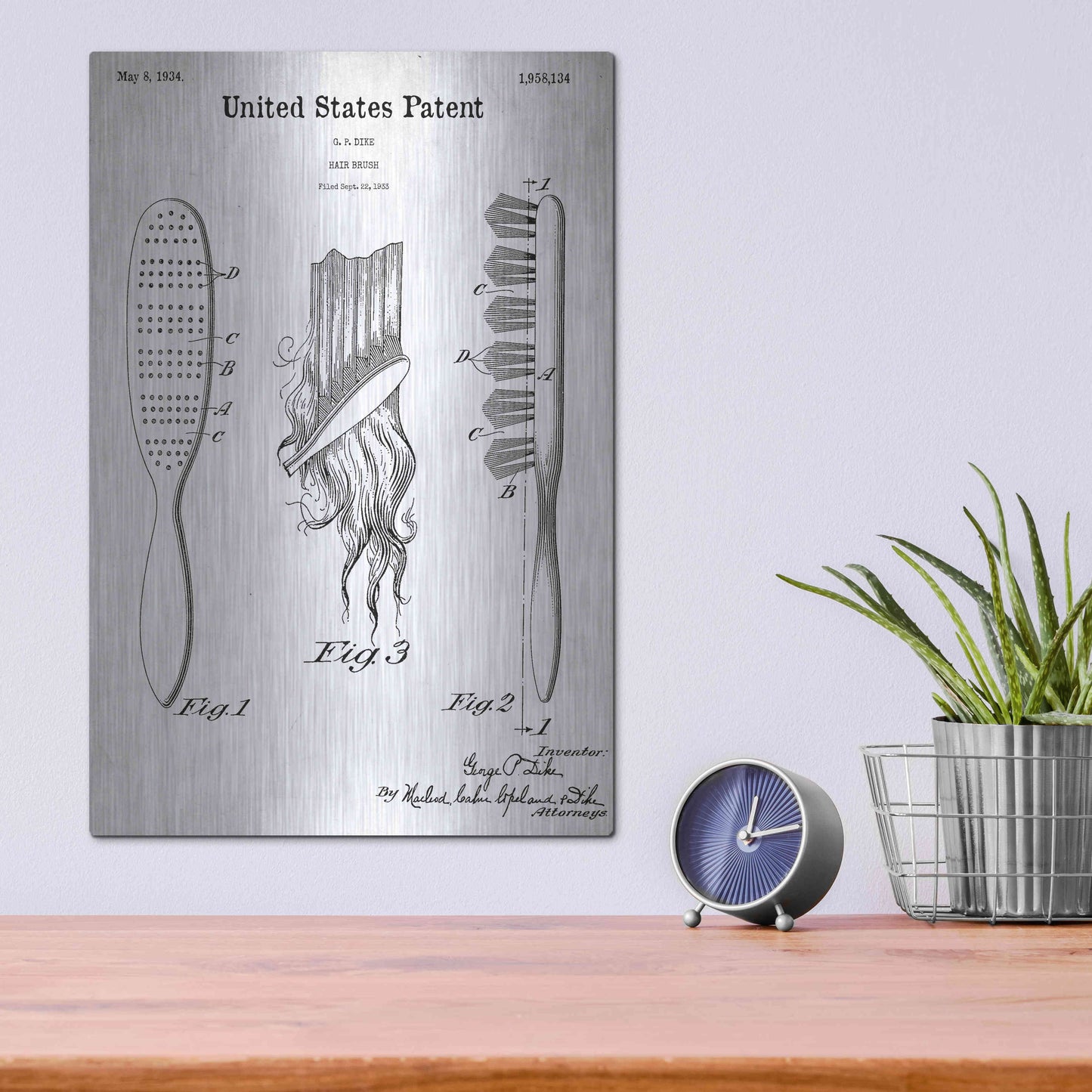 Luxe Metal Art 'Hair Brush Blueprint Patent White' Acrylic Glass Wall Art,12x16