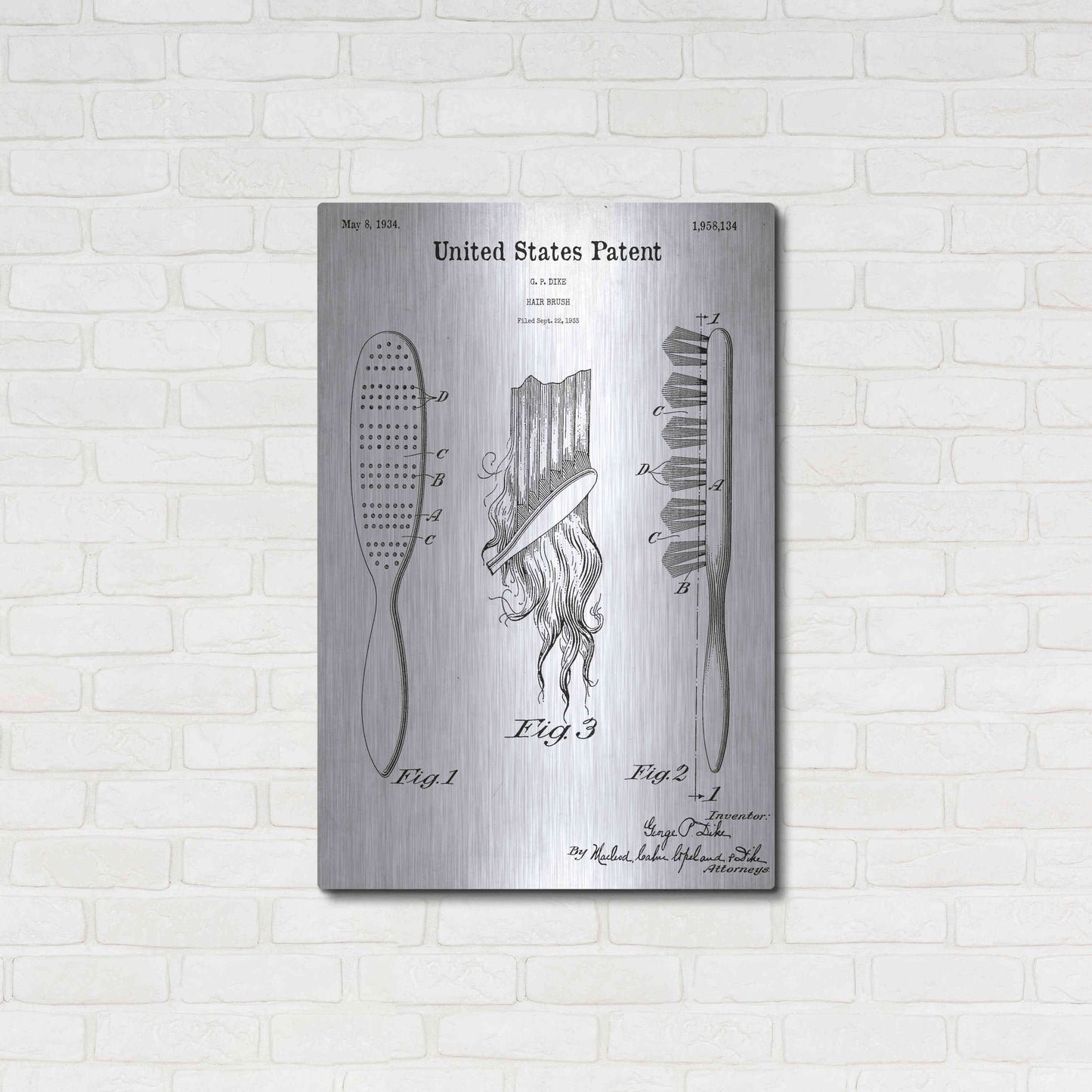 Luxe Metal Art 'Hair Brush Blueprint Patent White' Acrylic Glass Wall Art,24x36