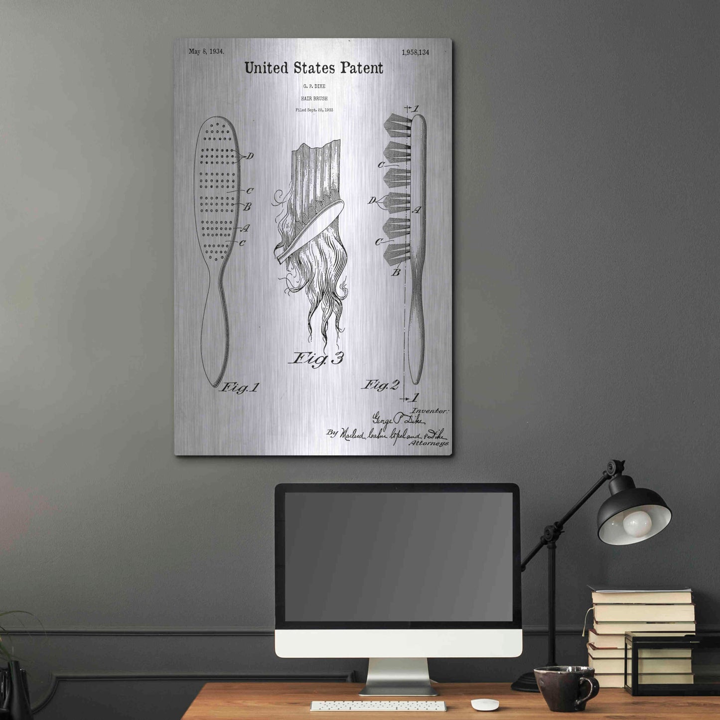 Luxe Metal Art 'Hair Brush Blueprint Patent White' Acrylic Glass Wall Art,24x36