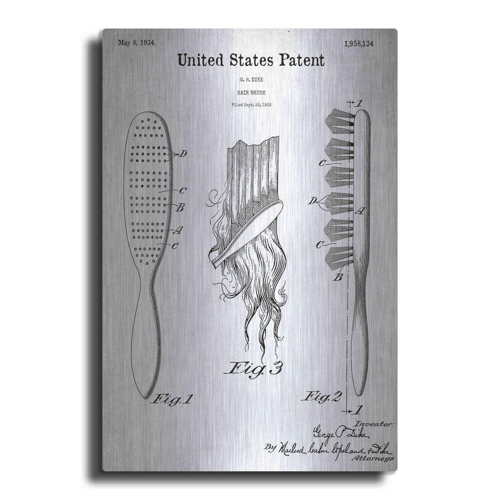 Luxe Metal Art 'Hair Brush Blueprint Patent White' Metal Wall Art