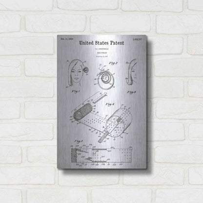 Luxe Metal Art 'Hair Curler Blueprint Patent White' Acrylic Glass Wall Art,12x16