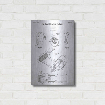 Luxe Metal Art 'Hair Curler Blueprint Patent White' Acrylic Glass Wall Art,16x24