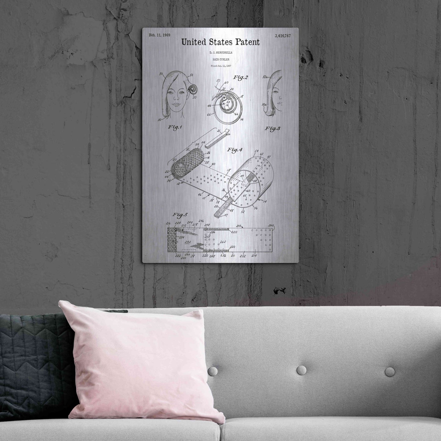 Luxe Metal Art 'Hair Curler Blueprint Patent White' Acrylic Glass Wall Art,24x36