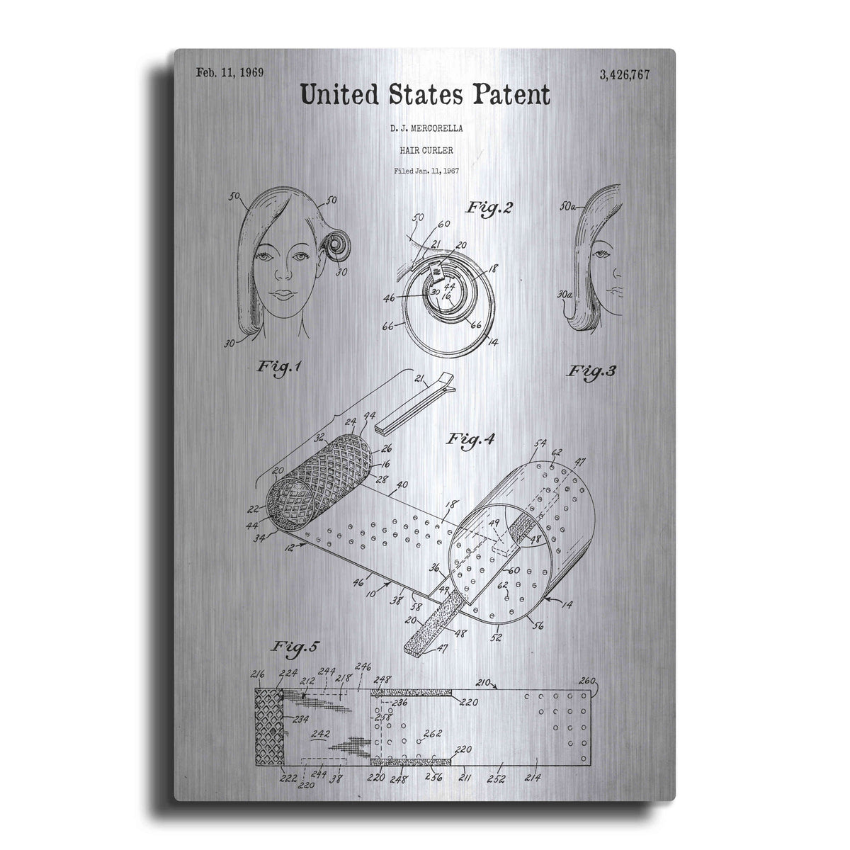 Luxe Metal Art 'Hair Curler Blueprint Patent White' Metal Wall Art