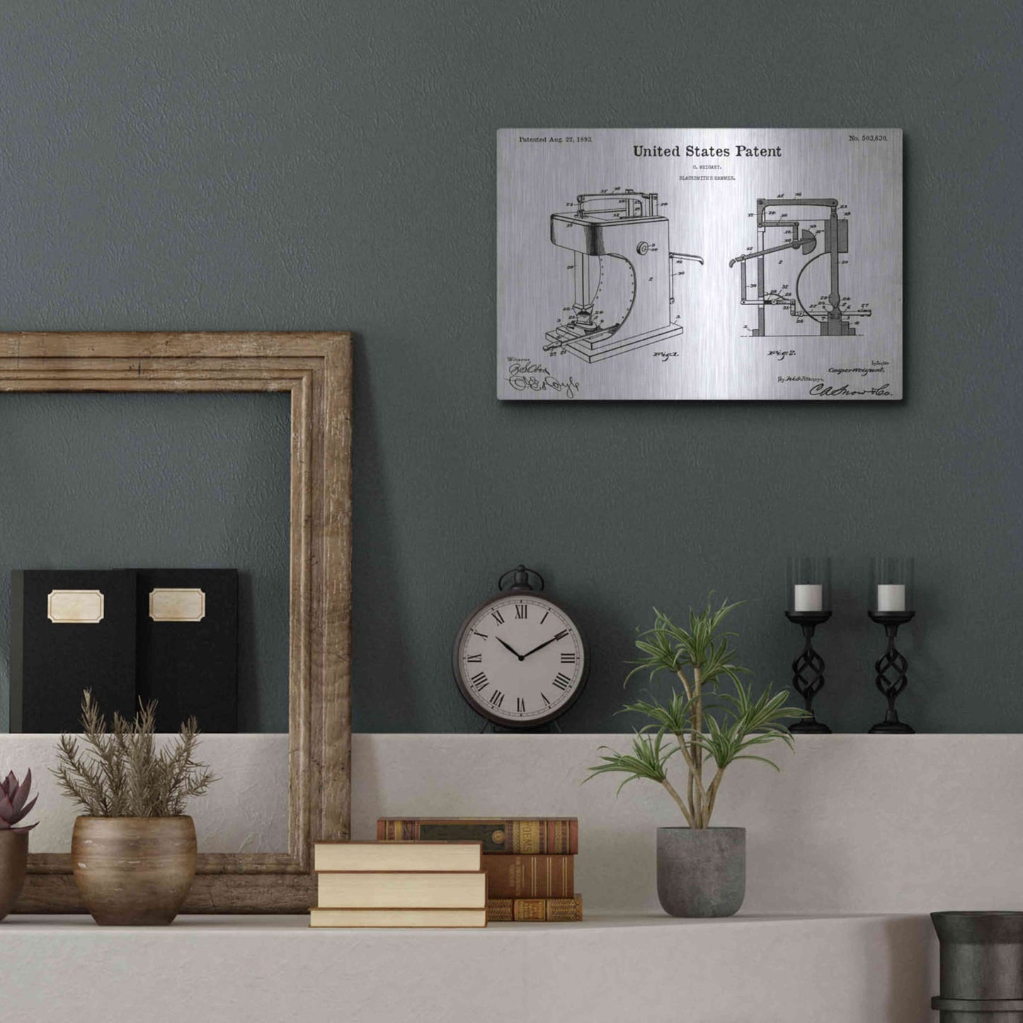 Luxe Metal Art 'Blacksmith's Hammer Blueprint Patent White' Acrylic Glass Wall Art,16x12