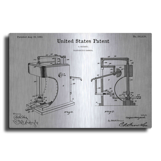 Luxe Metal Art 'Blacksmith's Hammer Blueprint Patent White' Acrylic Glass Wall Art