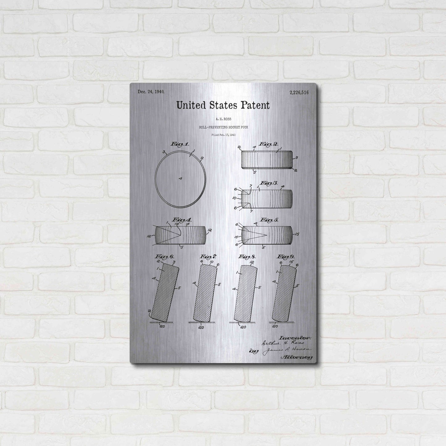 Luxe Metal Art 'Hockey Puck Blueprint Patent White' Acrylic Glass Wall Art,24x36