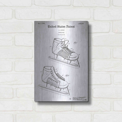 Luxe Metal Art 'Hockey Shoe, 1935 Blueprint Patent White' Acrylic Glass Wall Art,12x16