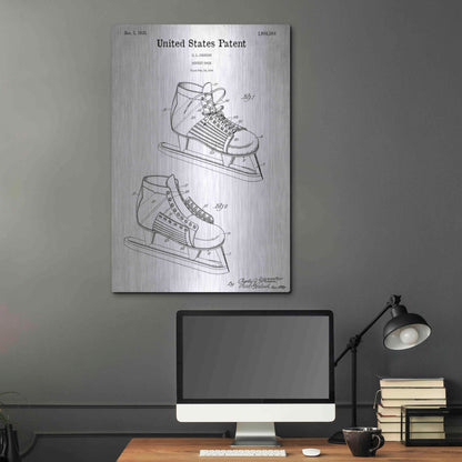 Luxe Metal Art 'Hockey Shoe, 1935 Blueprint Patent White' Acrylic Glass Wall Art,24x36