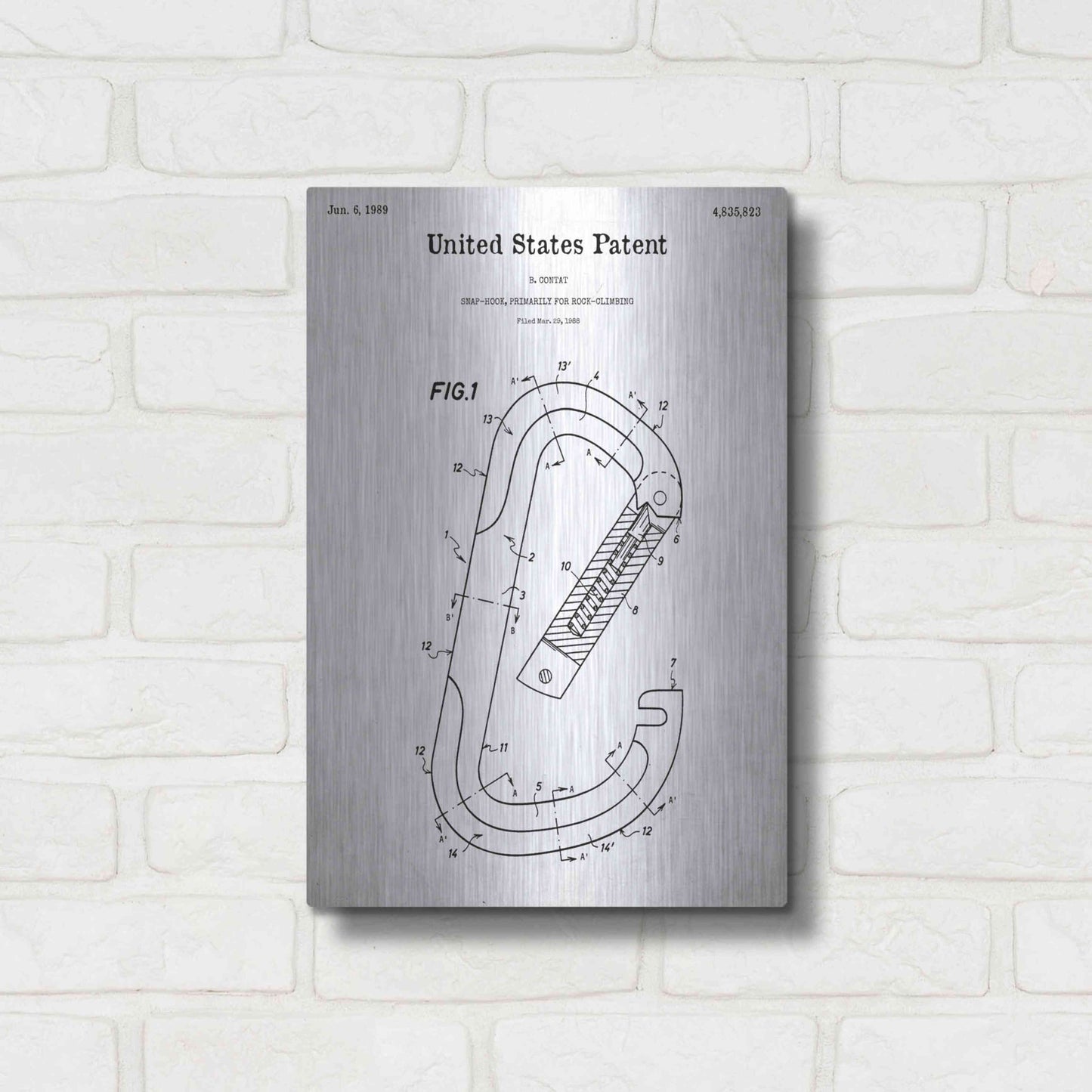 Luxe Metal Art 'Climbing Hook Blueprint Patent White' Acrylic Glass Wall Art,12x16